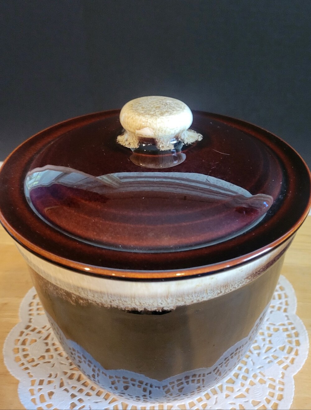 Brown Drip Canister Jar Crock Pfaltzgraff Gourmet Vintage 7” Tall w/ Lid